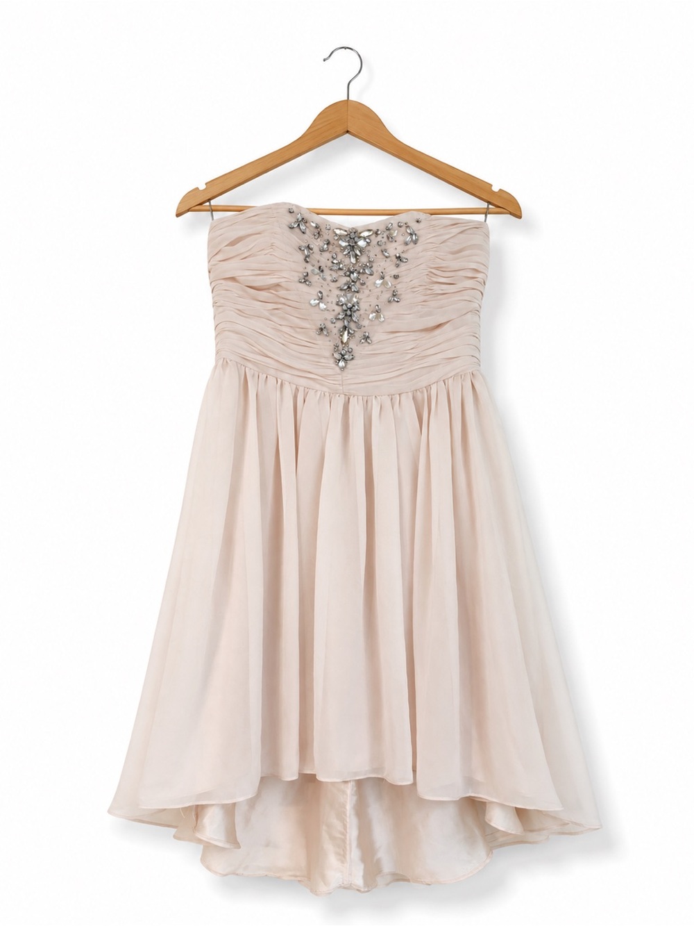 Pearl Georgina Chapman Strapless Blush Pink High-Low Chiffon Dress Beaded Bodice